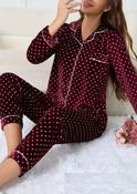 Lilah Wine Heart Print Velour Pajama