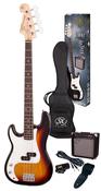 SX SB2 Left Handed Precision Style Bass Pack with 15 Watt Amp | 3 Tone Sunburst
