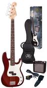 SX SB2 Precision Style Bass Pack and 15-Watt Amp | Candy Apple Red