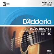 D’Addario EJ11| 80/20 Bronze Acoustic Guitar String Set | Light | 12-53 | 3 Set Value Pack