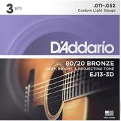 D’Addario EJ13| 80/20 Bronze Acoustic Guitar String Set | med -light |  11-52 | 3 Set Value Pack