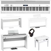 Roland FP60X Piano Bundle | Roland  Stand and Pedals | Bench | Headphones | White image