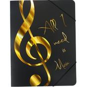 Elastic folder ''All I need is Music'' golden A4