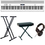 Roland FP60X-1 | Piano Bundle with X style Stand, Padded Bench and Headphones | White image