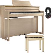 Roland HP704 Digital Piano Bundle with Stool and Headphones | Light Oak image