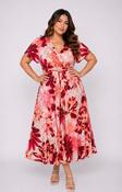 Dani Short Sleeve Dress in Exotic Coral Leaf image
