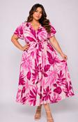 Dani Short Sleeve Dress in Exotic Pink Leaf image
