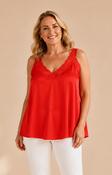 Jade Lace Trim Satin Vest in Red