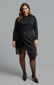 Mat Lace Trim Dress in Black image