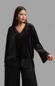 Mat Lace Trim V Neck Blouse in Black image