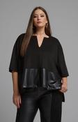 Mat Suede V Neck Top in Black image