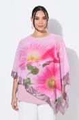 Ulla Popken Floral Chiffon Blouse with Sequins in Pink