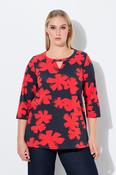 Ulla Popken Floral Keyhole Top in Red image