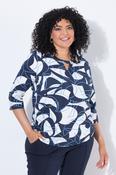 Ulla Popken Keyhole Leaf Print Blouse in Navy image
