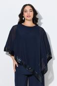 Ulla Popken Navy Chiffon Blouse with Sequins