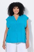 Ulla Popken Side Tie Blouse in Turquoise image