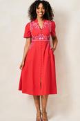 The Thalia Embroidered  Puff Sleeve Midi Dress image