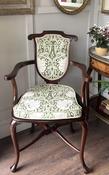 Superb Edwardian Mahogany Elbow Chair - Newly Upholstered - William Morris Fabric — Willow Antiques image