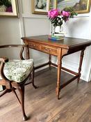 Victorian Walnut Tooled Leather Top 2 Drawer Writing Desk/ Table — Willow Antiques image
