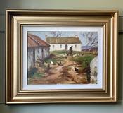 Framed Oil On Board “Feeding The Chickens” By Donal McNaughton — Willow Antiques