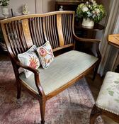 Edwardian Mahogany &amp; Rosewood Newly Upholstered Settee — Willow Antiques image