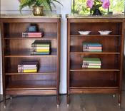 Superb Pair Of French Mahogany Bookshelves - Shelves Adjustable - Marble Top With Brass Gallery — Willow Antiques