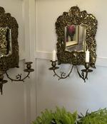 Superb Pair of Brass Wall Girandole Mirrors With Bevelled Glass — Willow Antiques