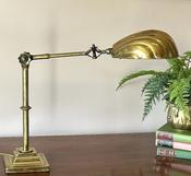 Antique Brass John Dugdill &amp; Co Desk Lamp With Daisy Joint Detail &amp; Shell Shade — Willow Antiques