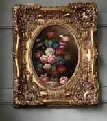 “Vase of Flowers” 20th C Gilt Framed Oil Painting — Willow Antiques image