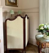 Superb Carved Walnut Upholstered Two Fold Screen On Scroll Legs — Willow Antiques image
