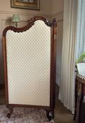 Superb Carved Walnut Upholstered Two Fold Screen On Scroll Legs — Willow Antiques image