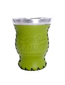 Playadito gourd glass + steel ring, leather - green
