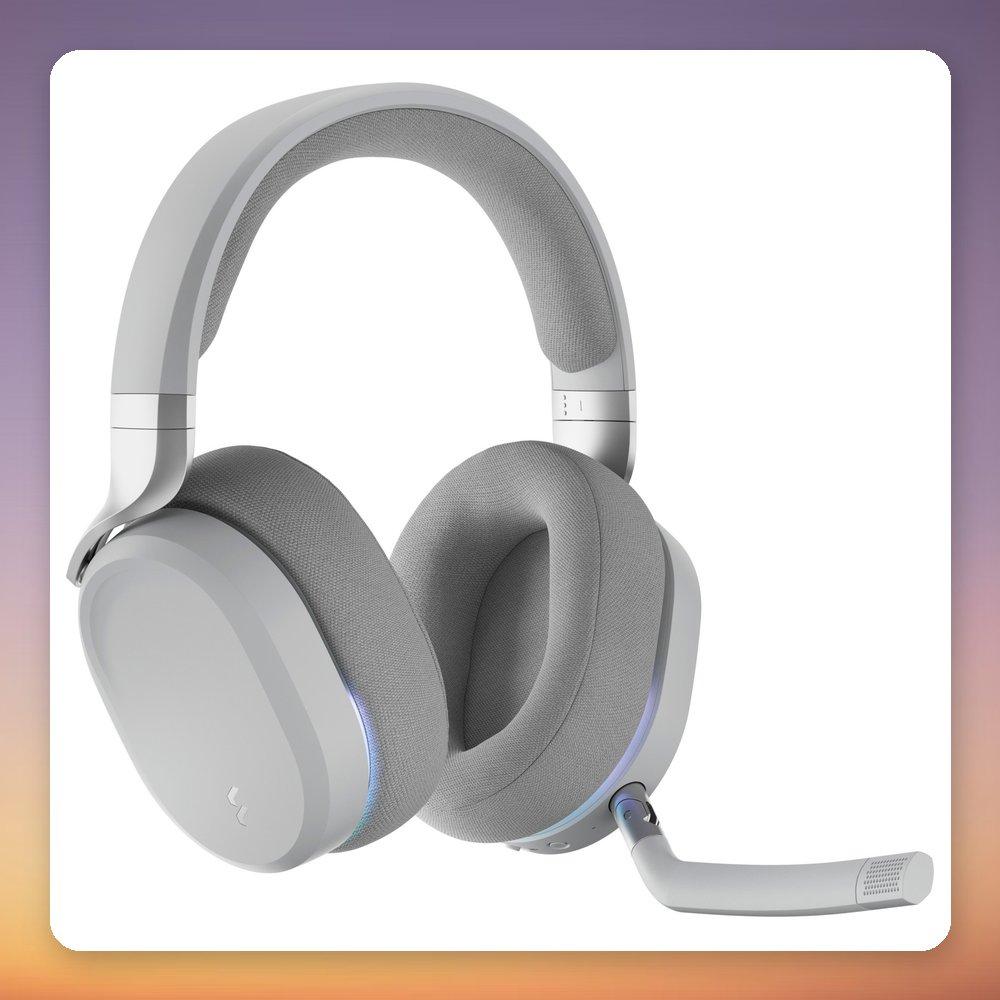 Fractal Design Scape Wired & Wireless Gaming Headset - Grey/White, Bluetooth + USB Dongle, 40-Hour Battery, Charging Stand, Noise-Cancelling Mic