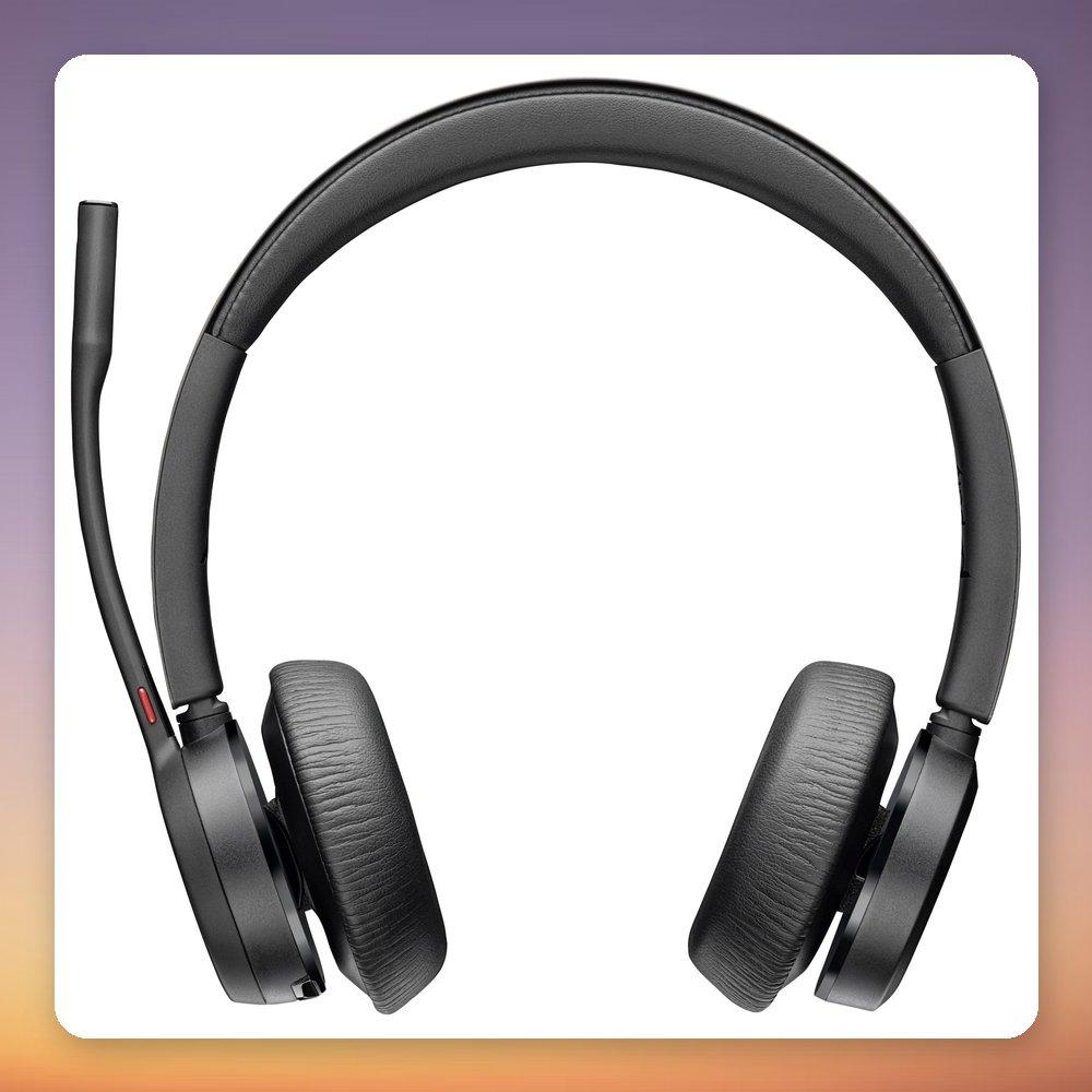 Poly Voyager 4320 USB-C Stereo Headset with BT700 Dongle and Charging Stand - Black, Wireless, 24h Talk Time, 47h Music, Microsoft Teams Certified, Over-ear, Microphone Boom