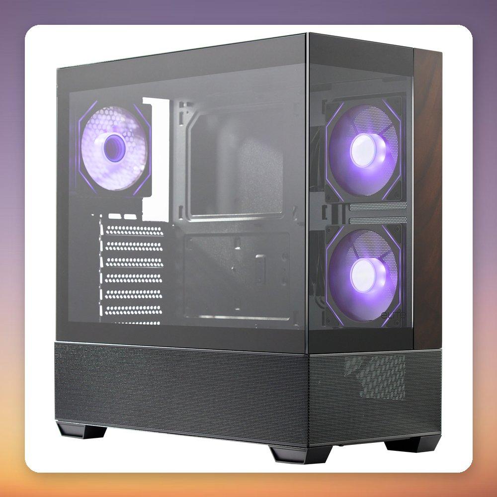 Cooler Master Elite 690 Wood ATX Mid-Tower Case Black/Wood Tempered Glass Steel with ARGB Fans and Wood Front Panel