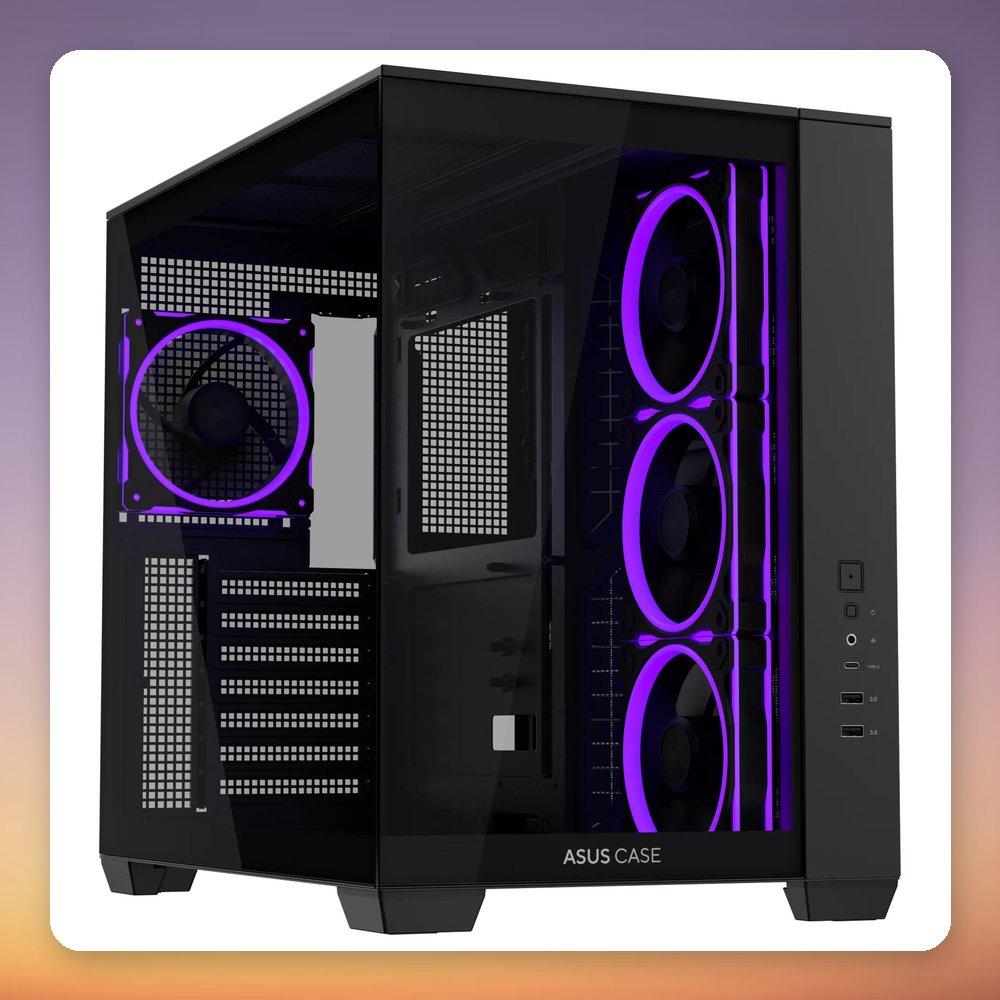 ASUS A32 PLUS ARGB Mid Tower Case Black 2x Tempered Glass 4x ARGB Fans 360mm Radiator Support 10Gbps USB-C 1-Year Warranty