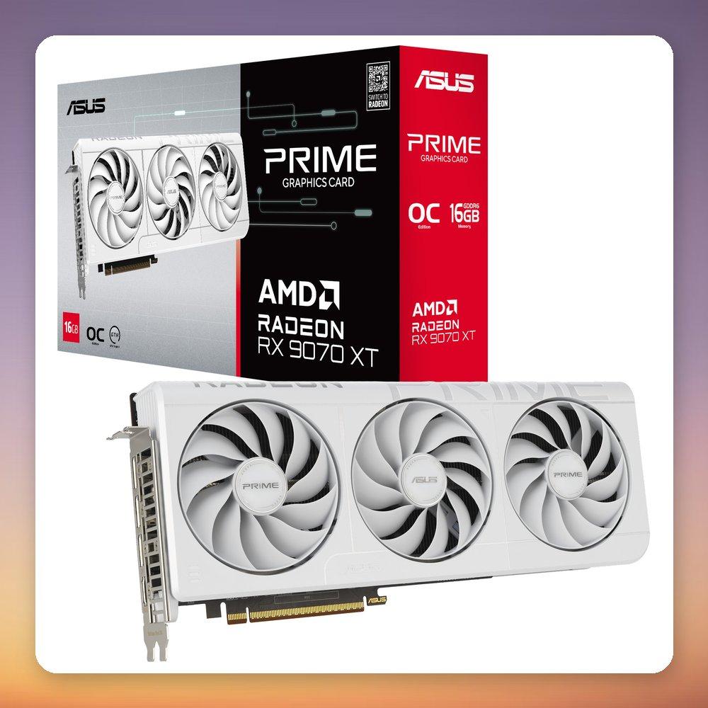Asus Radeon RX 9070 XT PRIME OC Edition 16GB GDDR6 White Graphics Card with 3x DisplayPort 2.1a, HDMI 2.1b, 3030MHz Boost Clock, 256-bit Bus, 312mm Length, 2.5 Slots