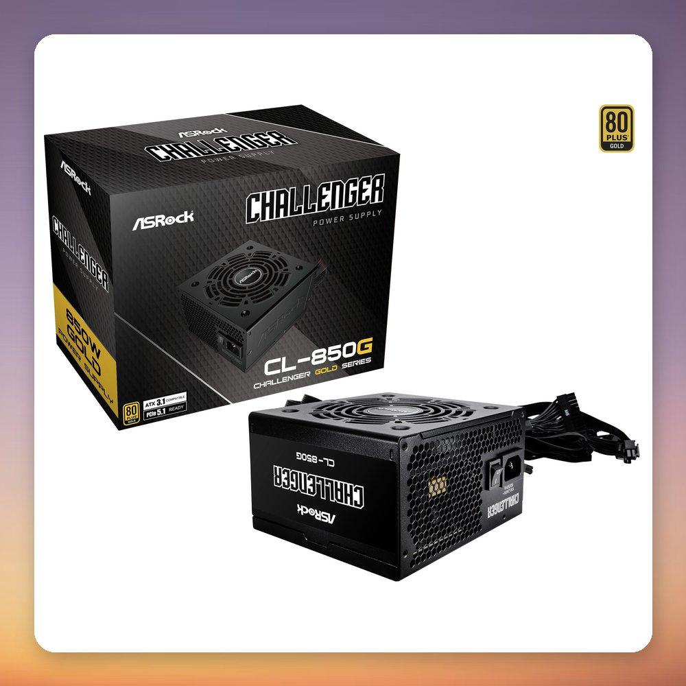 ASRock Challenger CL-850G 850W 80 PLUS Gold ATX 3.1 PSU, 204 pin, 12+4 pin GPU, 120mm fan, 140mm deep, Black