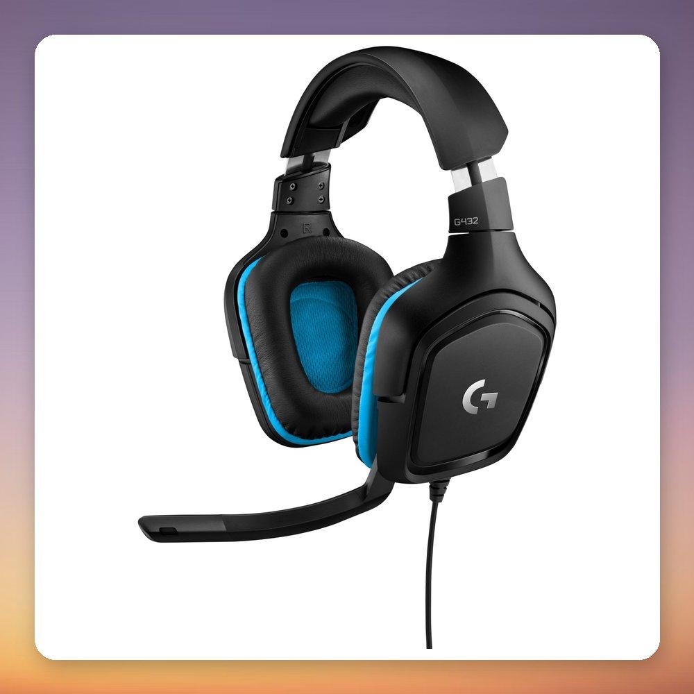 Logitech G432 Wired 7.1 Surround Sound Gaming Headset Black Blue Microphone