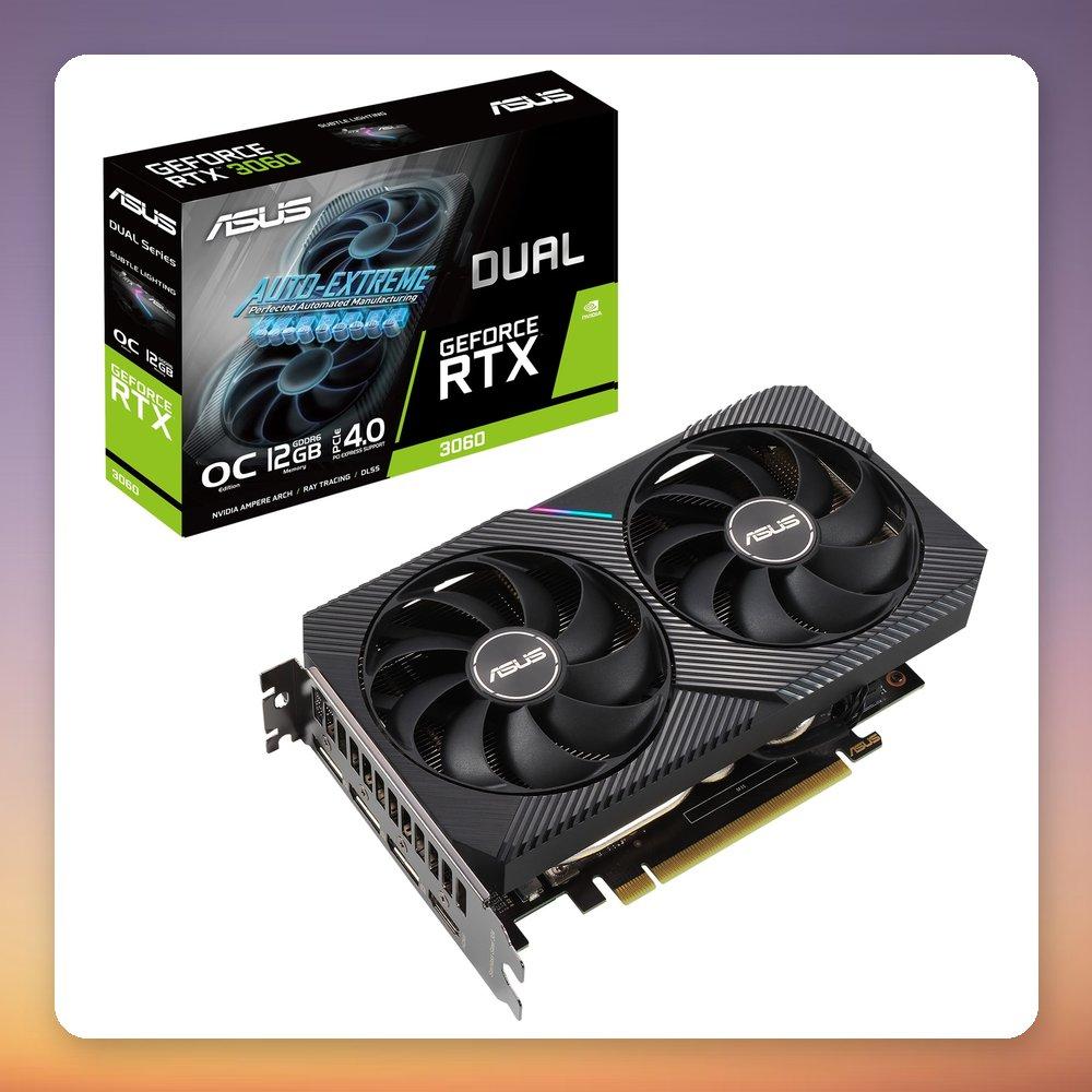 ASUS Dual GeForce RTX 3060 OC V2 LHR Graphics Card 12GB GDDR6 PCI Express 4.0 2-Slot 200mm Dual Fans RGB Lighting