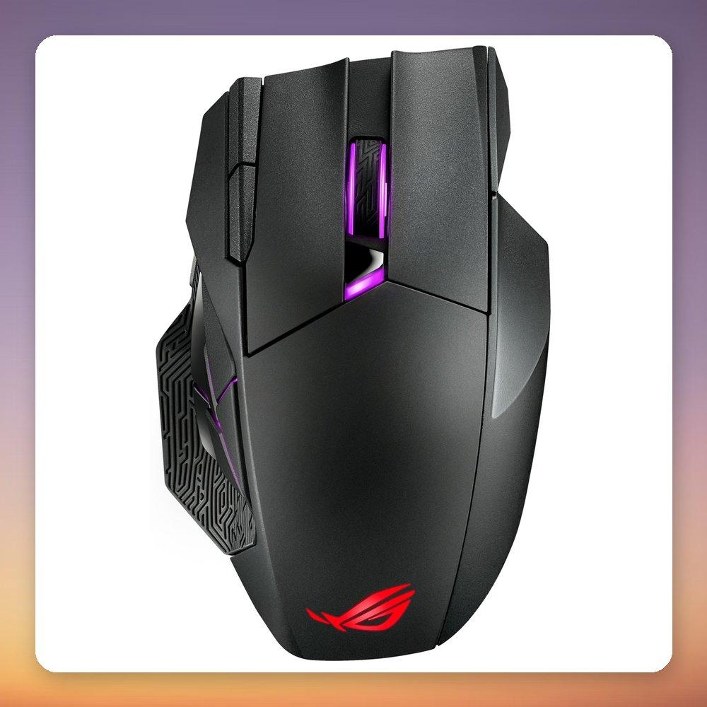 ASUS ROG Spatha X Wireless Gaming Mouse - 19000 DPI, 12 Buttons, Black, Right-hand, Optical, RF Wireless, USB Type-C with RGB Lighting, Textured Grip, ROG Logo