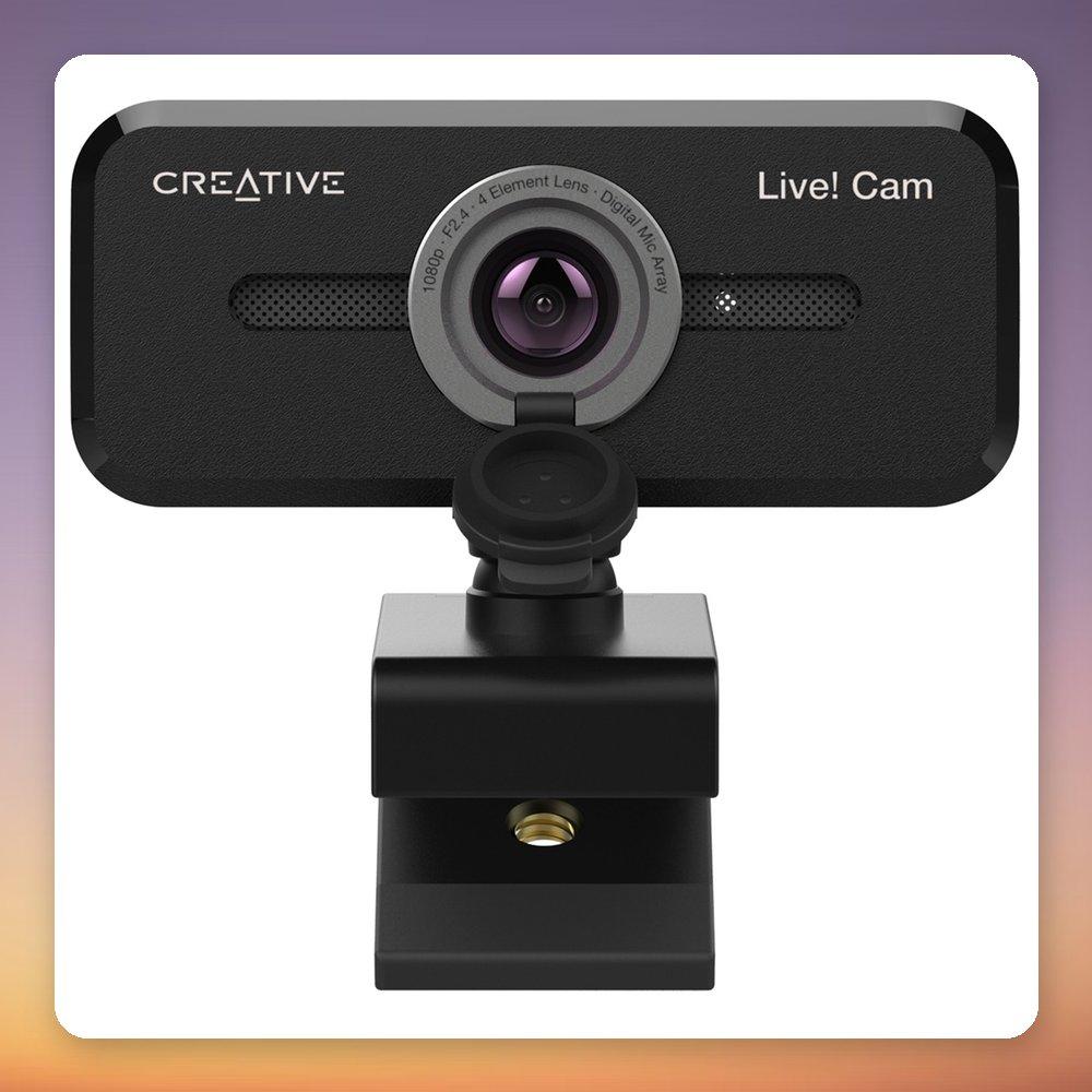 Creative Labs Live! Cam Sync 1080p V2 Webcam - 2 MP Full HD 1920x1080, USB 2.0, Black, 77° Viewing Angle, Stereo Mic, Lens Cover