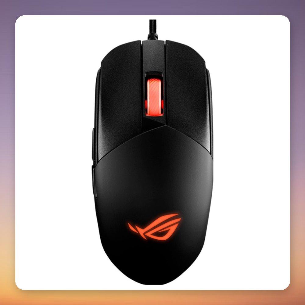 Asus ROG Strix Impact III Wired Gaming Mouse - 12,000 DPI, 59g, RGB, Black, Right-hand, USB Type-A, Optical with Red ROG Logo and Scroll Wheel Illumination