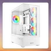 Sharkoon AK6 RGB White Midi-Tower Case, Dual Tempered Glass, 4x 120 mm ARGB Fans