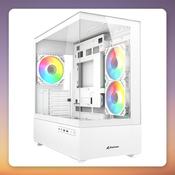 Sharkoon MK6 RGB Micro-ATX Mini-Tower Case, White, Dual Tempered Glass, 3x ARGB Fans