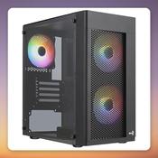 Aerocool Hexform G-BK-V2 Micro-ATX Mini Tower Case, Tempered Glass, 3x FRGB Fans, Black