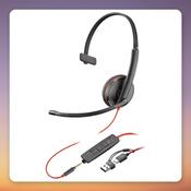 HP Poly Blackwire 3215 Monaural USB-C Headset with 3.5 mm Plug and USB-A Adapter, Black