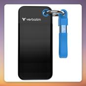 Verbatim Pocket SSD 1 TB External SSD, USB-C 3.2 Gen 2, Black/Blue image