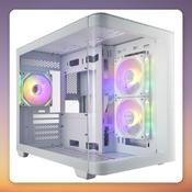 FSP S380 Micro-ATX Mini Tower Case, White, Dual Curved Glass, 3x ARGB Fans