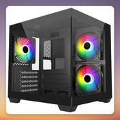 Fortron S140-BA Mini Tower Case, Black, Dual Tempered Glass, 3x ARGB Fans image